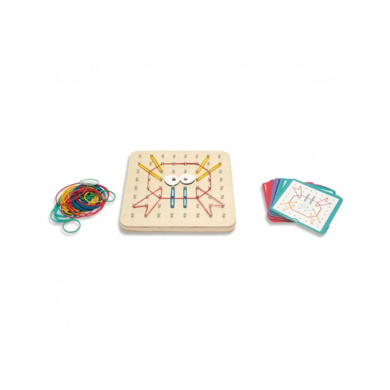 Geoboard bs toys pour cr er des dessins 1 planche en bois avec 48 elastiques et 20 cartes modeles
