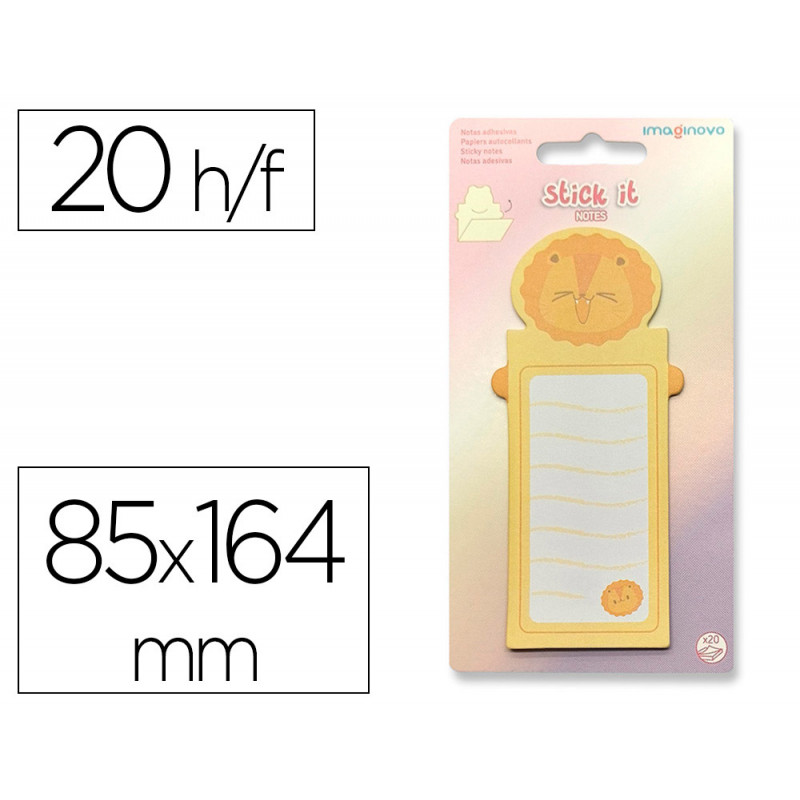 Bloc notes imaginovo adhesifs letter avec message au dos lion 20 feuilles 85x164 mm