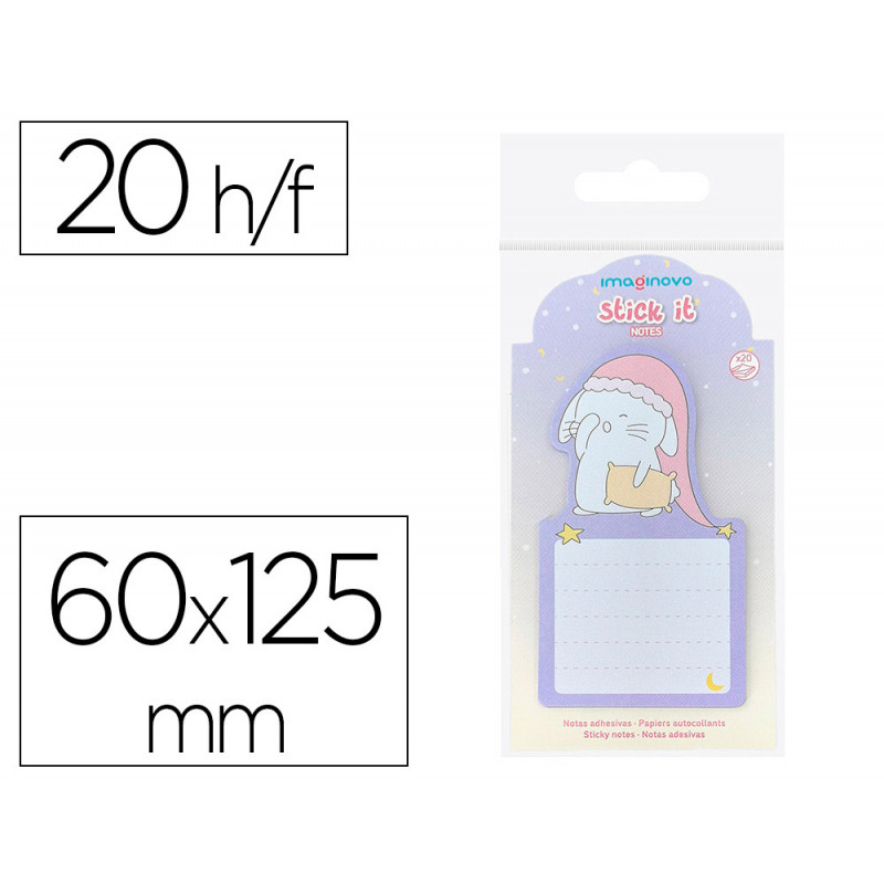 Bloc notes imaginovo adhesifs bunny avec support 20 feuilles coloris violet 60x125 mm