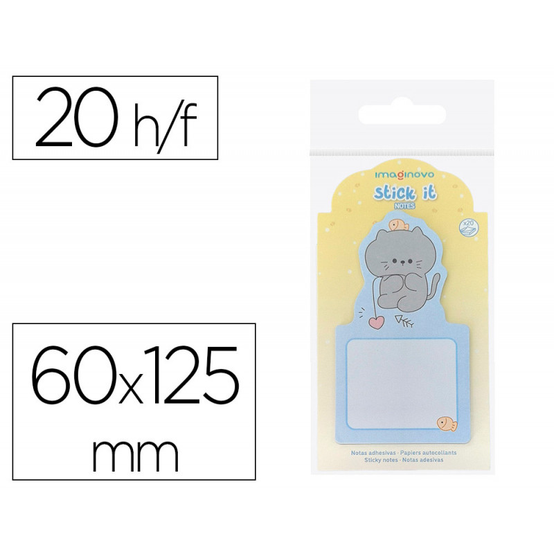 Bloc notes imaginovo adhesifs bunny avec support chat bleu 20 feuilles 60x125 mm