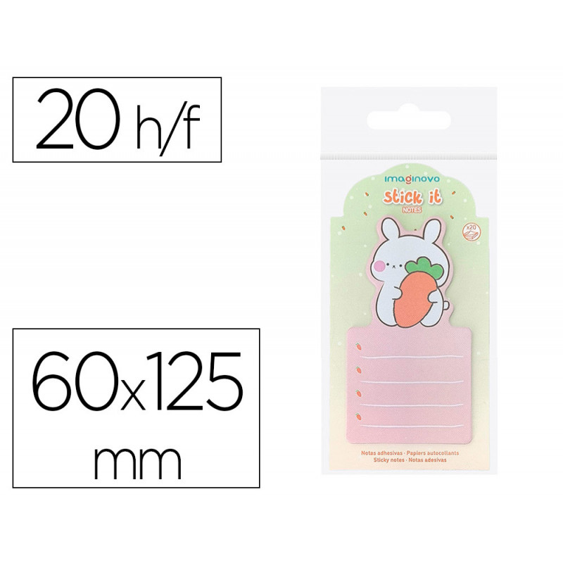 Bloc notes imaginovo adhesifs bunny avec support 20 feuilles coloris orange 60x125 mm