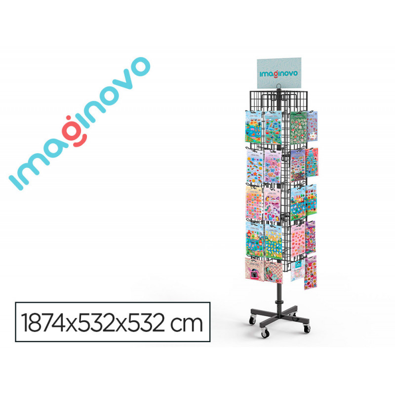 Presentoir imaginovo metallique rotatif autocollants avec 40 crochets reglables assortiment de