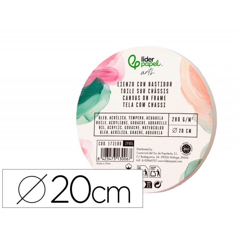 Toile sur chassis rond liderpapel agrafee au dos 100% coton bords en bois 20 cm 280g/m2