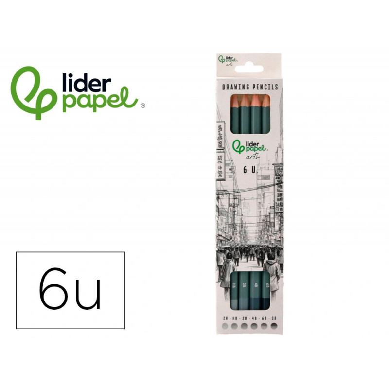 Crayons de dessin liderpapel boite de 6 unites pointes mines assorties certifie fsc