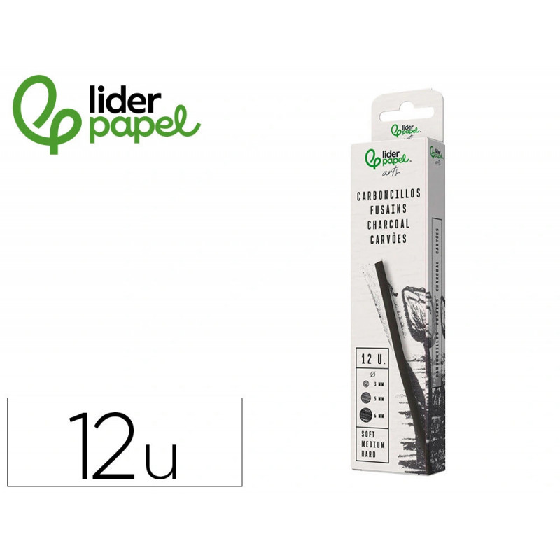 Fusains pour dessin liderpapel set de 12 unites diametres assortis