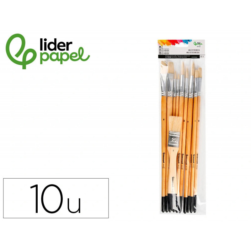 Pinceaux en poils naturels liderpapel pointes assorties blister de 11 unites certifie fsc