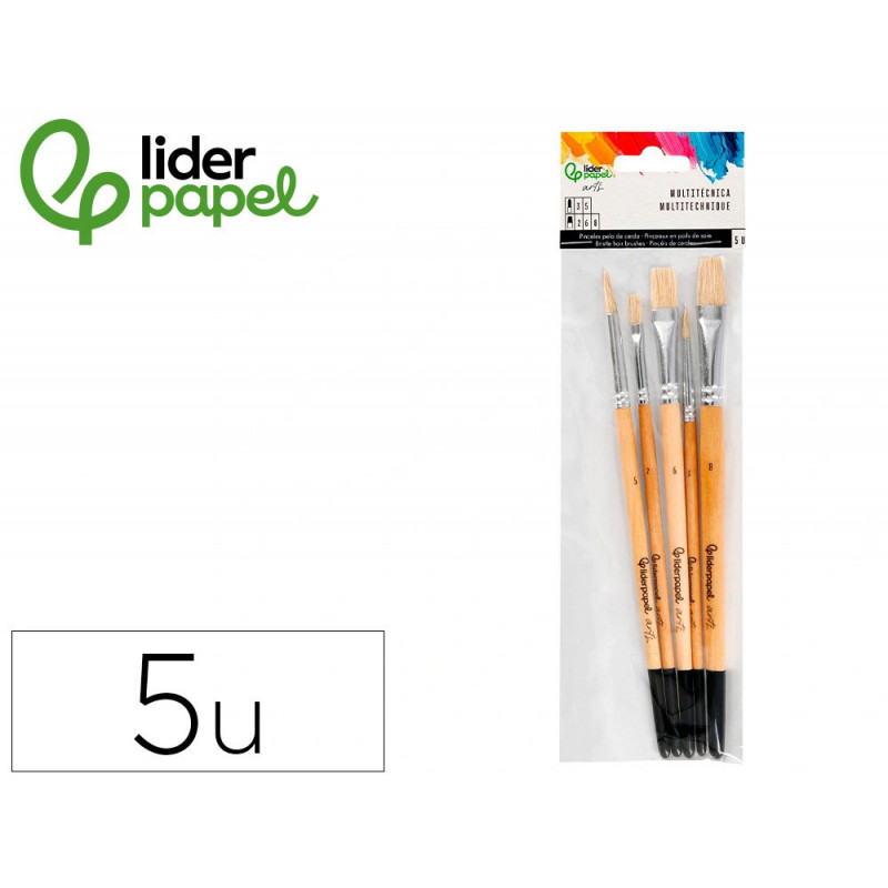 Pinceaux en poil naturel de poney liderpapel pointes assorties blister de 5 unites certifie fsc