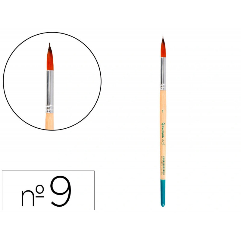 Pinceau pour peinture acrylique et aquarelle liderpapel n 9 pointe ronde en poils synthetiques