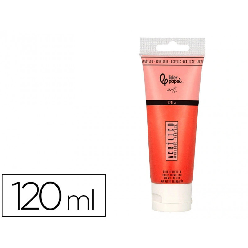 Peinture acrylique liderpapel tube en plastique de 120 ml coloris rouge vermillon