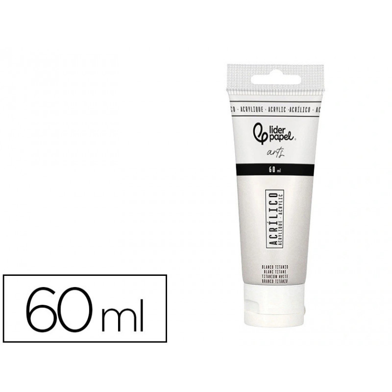 Peinture acrylique liderpapel tube en plastique de 60 ml coloris blanc titane