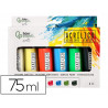 Peinture acrylique liderpapel boite de 6 tubes en plastique 75 ml coloris standards