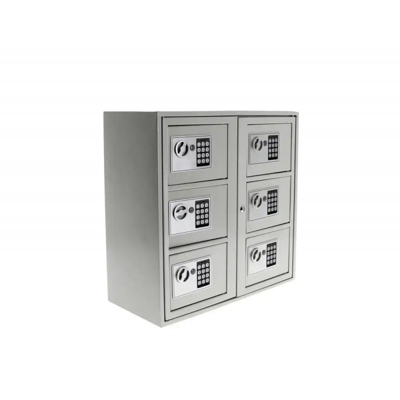 Casier viso telephones et effets personnels acier laque ouverture a code 6 compartiments coloris gris