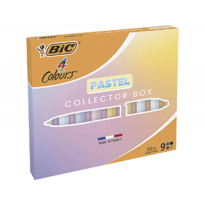 Stylo-bille bic 4 couleurs pointe moyenne 1mm retractable coffret collector coloris pastel assortis 9