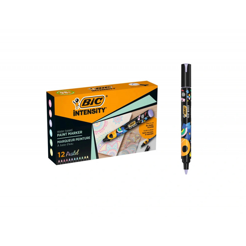 Marqueur peinture bic intensity pointe ogive moyenne coloris pastel assortis boite 12 unites