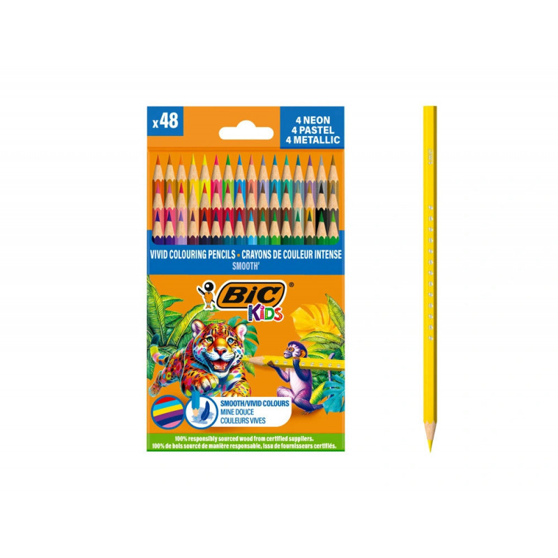 Crayon couleur bic kids smooth coloris assortis etui 48 unites
