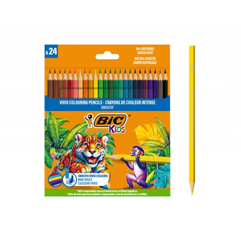 Crayon couleur bic kids smooth coloris assortis etui 24 unites