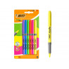 Surligneur bic highlighter grip pointe biseautee coloris fluo assortis pochette 6 unites