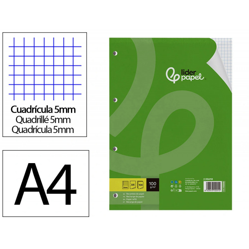 Feuillet mobile liderpapel a4 perfore 5x5mm 100g marge 4 trous paquet 100 feuilles
