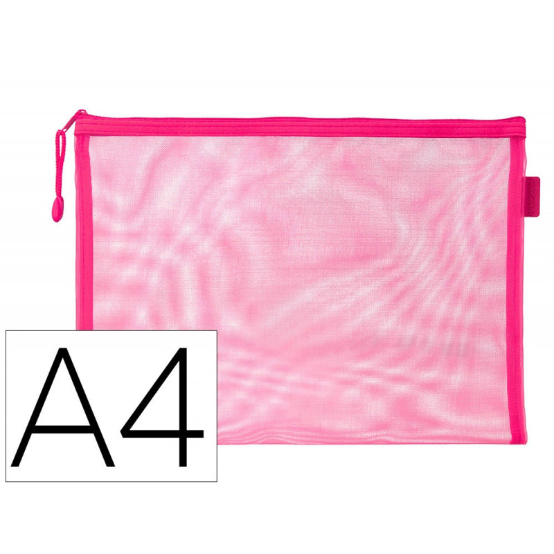 Pochette zip liderpapel a4 multiusage fermeture eclair polyester transpirable coloris rose