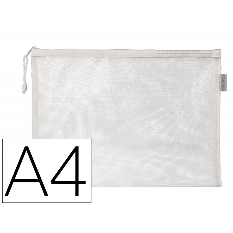 Pochette zip liderpapel a4 multiusage fermeture eclair polyester transpirable coloris blanc