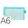 Pochette zip liderpapel a6 multiusage fermeture eclair polyester transpirable coloris bleu ciel
