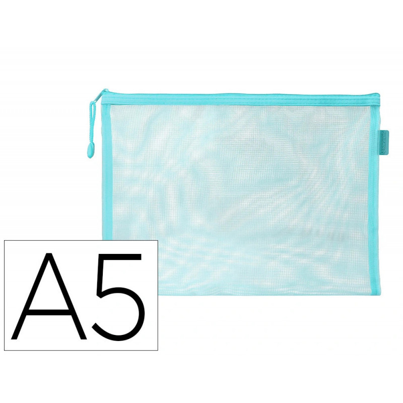 Pochette zip liderpapel a5 multiusage fermeture eclair polyester transpirable coloris bleu ciel