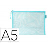 Pochette zip liderpapel a5 multiusage fermeture eclair polyester transpirable coloris bleu ciel