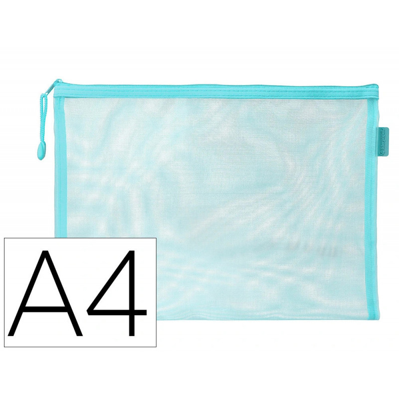 Pochette zip liderpapel a4 multiusage fermeture eclair polyester transpirable coloris bleu ciel