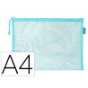 Pochette zip liderpapel a4 multiusage fermeture eclair polyester transpirable coloris bleu ciel