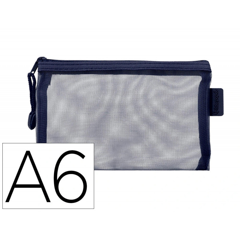 Pochette zip liderpapel a6 multiusage fermeture eclair polyester transpirable coloris bleu marine