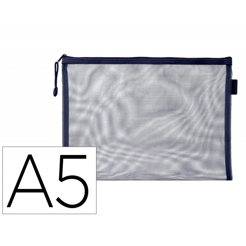 Pochette zip liderpapel a5 multiusage fermeture eclair polyester transpirable coloris bleu marine