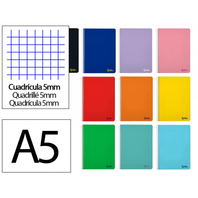 Cahier spirale liderpapel a5 serie smart couverture cartonnee souple 80f 75g/m2 5x5mm double marge 6 trous
