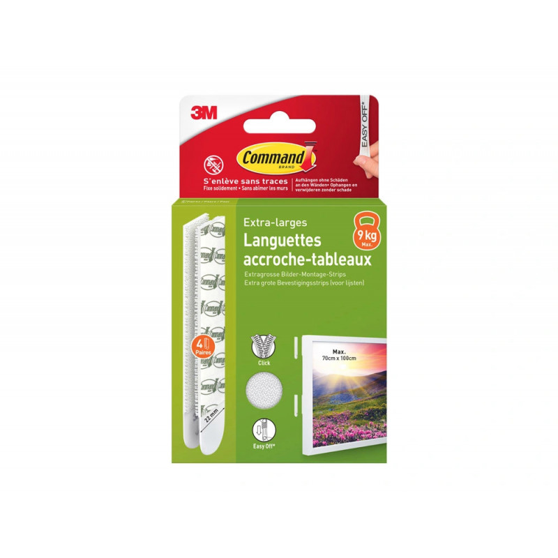Languette adhesive command accroche-tableau taille xl coloris blanc boite 8 unites