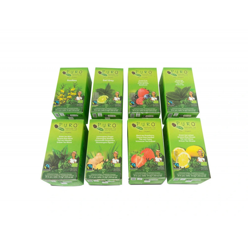The puro bio fairtrade assortiment 8 parfums sachet 1,5g boite 25 unites