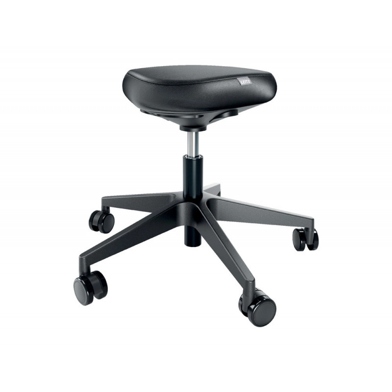 Tabouret leitz ergo siege confortable forme triangulaire hauteur reglable 46-59cm 5 roues coloris noir