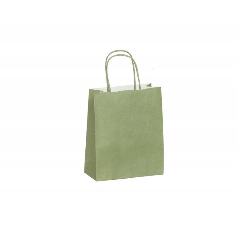 Sac kraft 90g/m2 poignees torsadees 230x120x300mm coloris vert amande