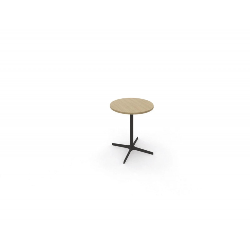 Table eol lucie plateau melamine epaisseur 2,5cm diam.70cm hauteur 73,5cm pied metal noir coloris chene