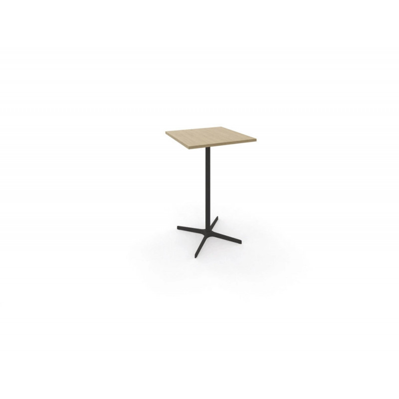 Table haute eol lucie plateau melamine epaisseur 2,5cm 70x70x104,5cm pied metal noir coloris chene naturel