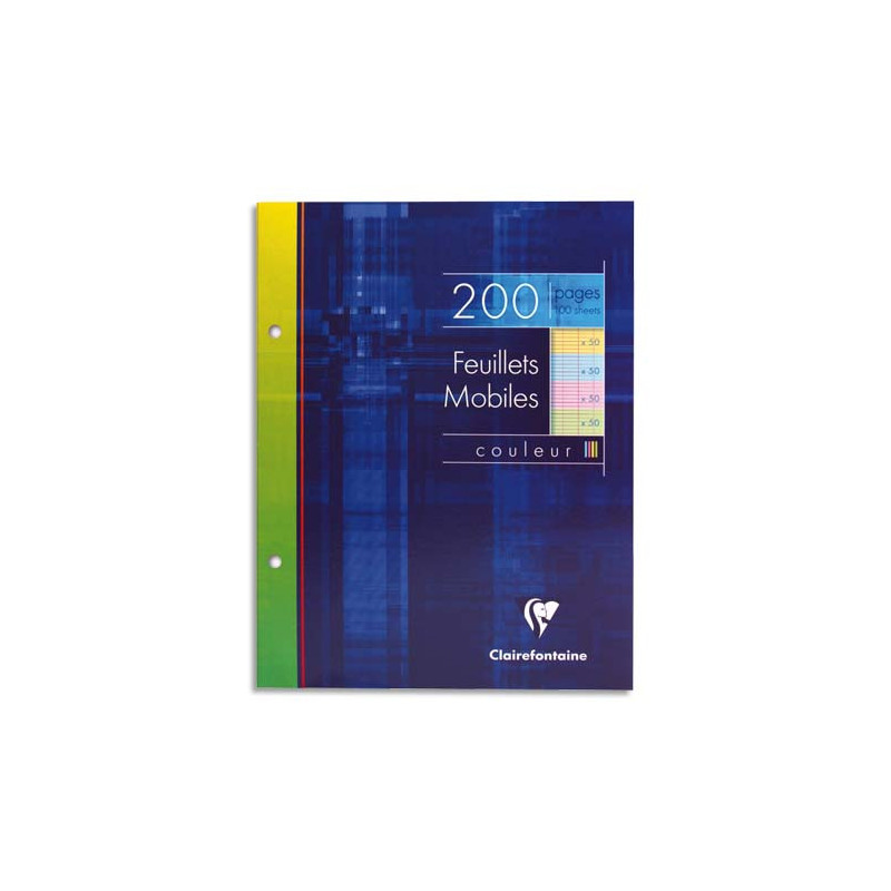 CLAIREFONTAINE Etui 200 copies simples 17x22 grands carreaux Seyès 50p à la coul:Bleu,Rose,vert,Jaune