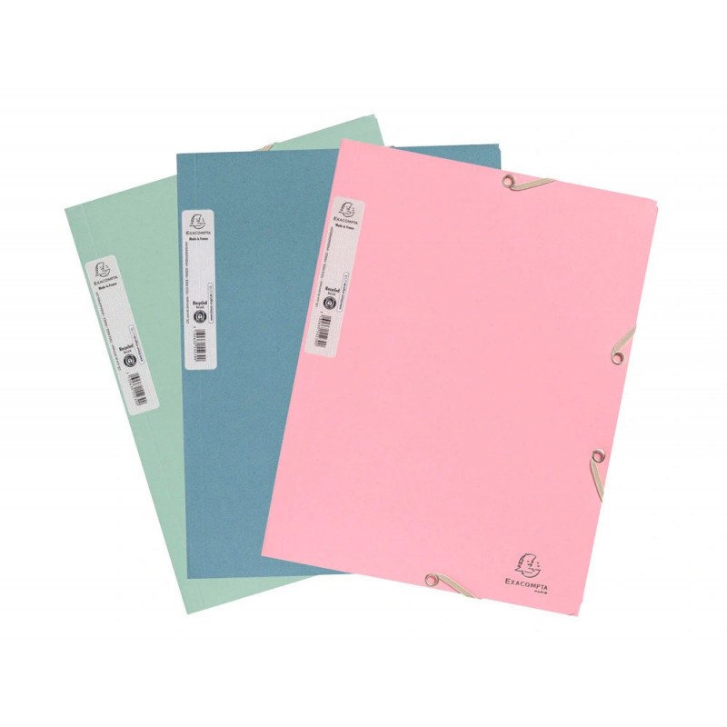 Chemise exacompta autentik 3 rabats carte recyclee 400gr a4 fermeture elastique coloris assortis
