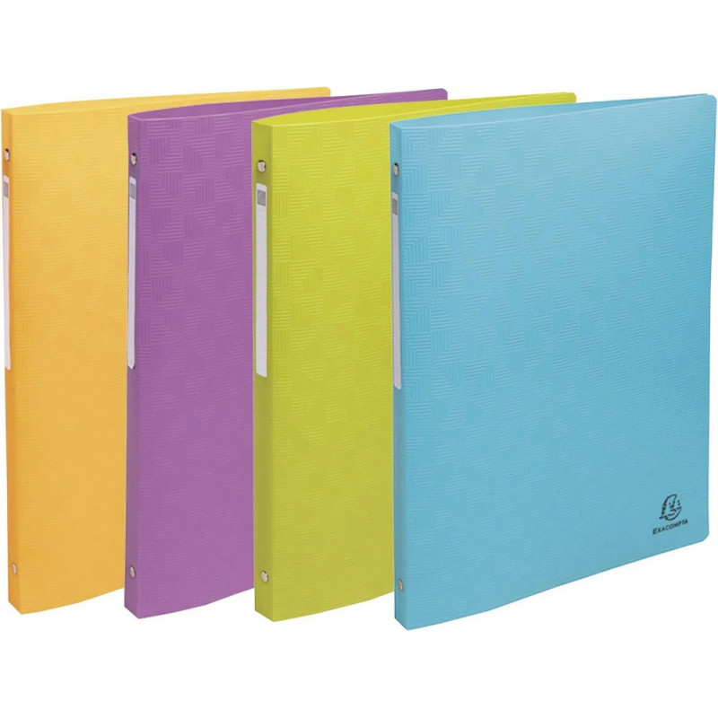 Classeur exacompta pop'nco 4 anneaux 15mm pp a4 25x32cm capacite 140 feuilles coloris assortis