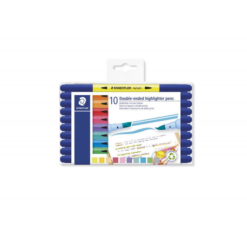 Stylo-surligneur staedtler 3620 double pointe biseautee/pinceau coloris assortis set 10 unites