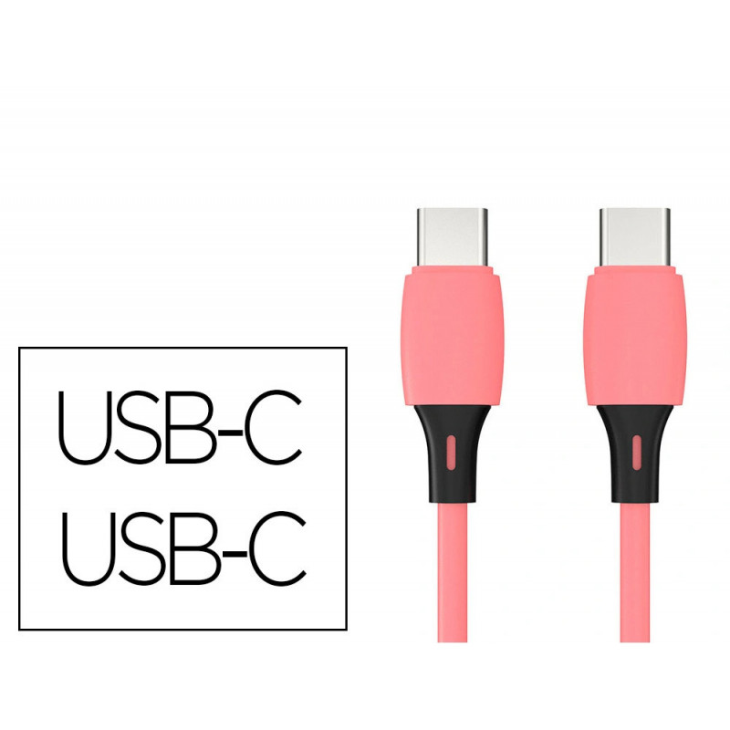 Cable q-connect usb-c vers usb-c pvc longueur 1m coloris rose