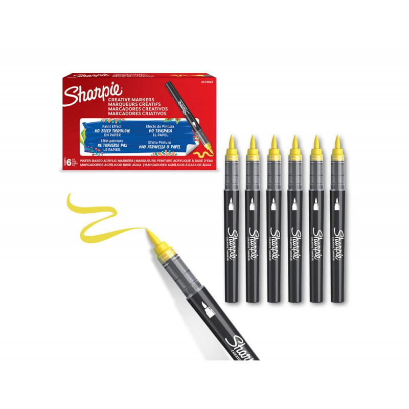 Marqueur sharpie creatif pointe pinceau trait min 1,2mm encre acrylique coloris jaune