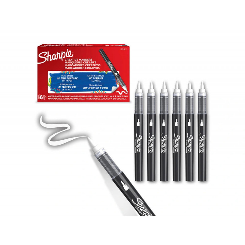 Marqueur sharpie creatif pointe pinceau trait min 1,2mm encre acrylique coloris blanc