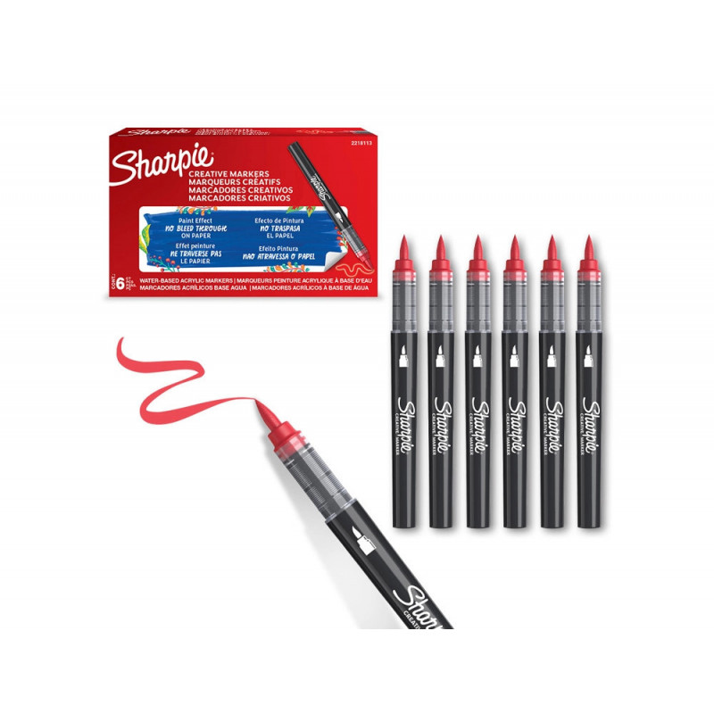 Marqueur sharpie creatif pointe pinceau trait min 1,2mm encre acrylique coloris rouge