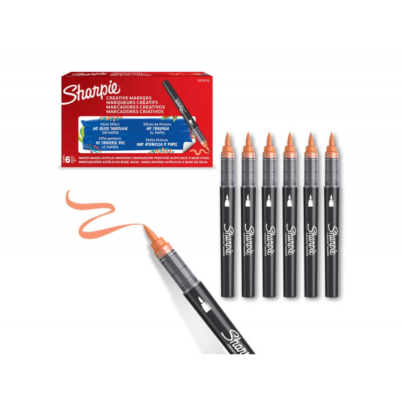 Marqueur sharpie creatif pointe pinceau trait min 1,2mm encre acrylique coloris orange