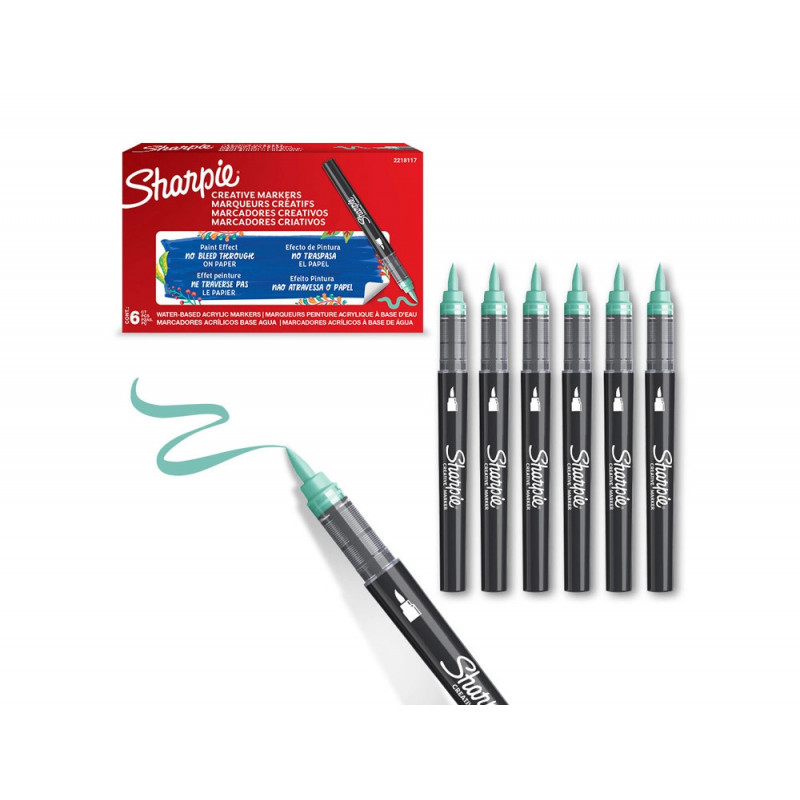 Marqueur sharpie creatif pointe pinceau trait min 1,2mm encre acrylique coloris vert d'eau