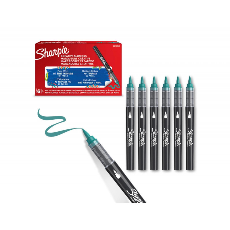 Marqueur sharpie creatif pointe pinceau trait min 1,2mm encre acrylique coloris vert emeraude