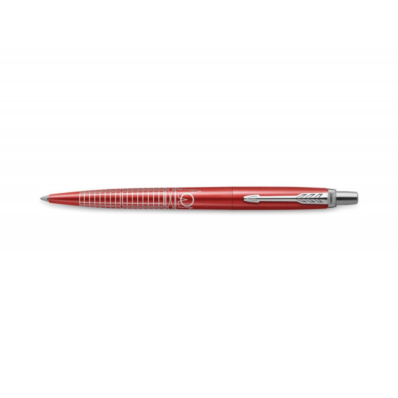 Stylo-bille parker jotter world londres retractable clip corps rouge metallise pointe moyenne encre bleue